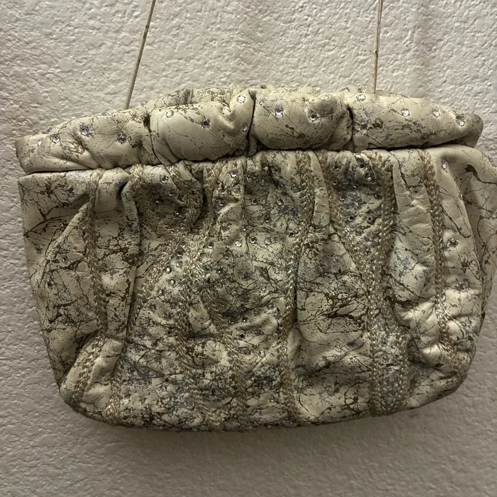Vintage Rita Diana Elegant for Mylinka CreamWith Crystals Cinch Leather Bag